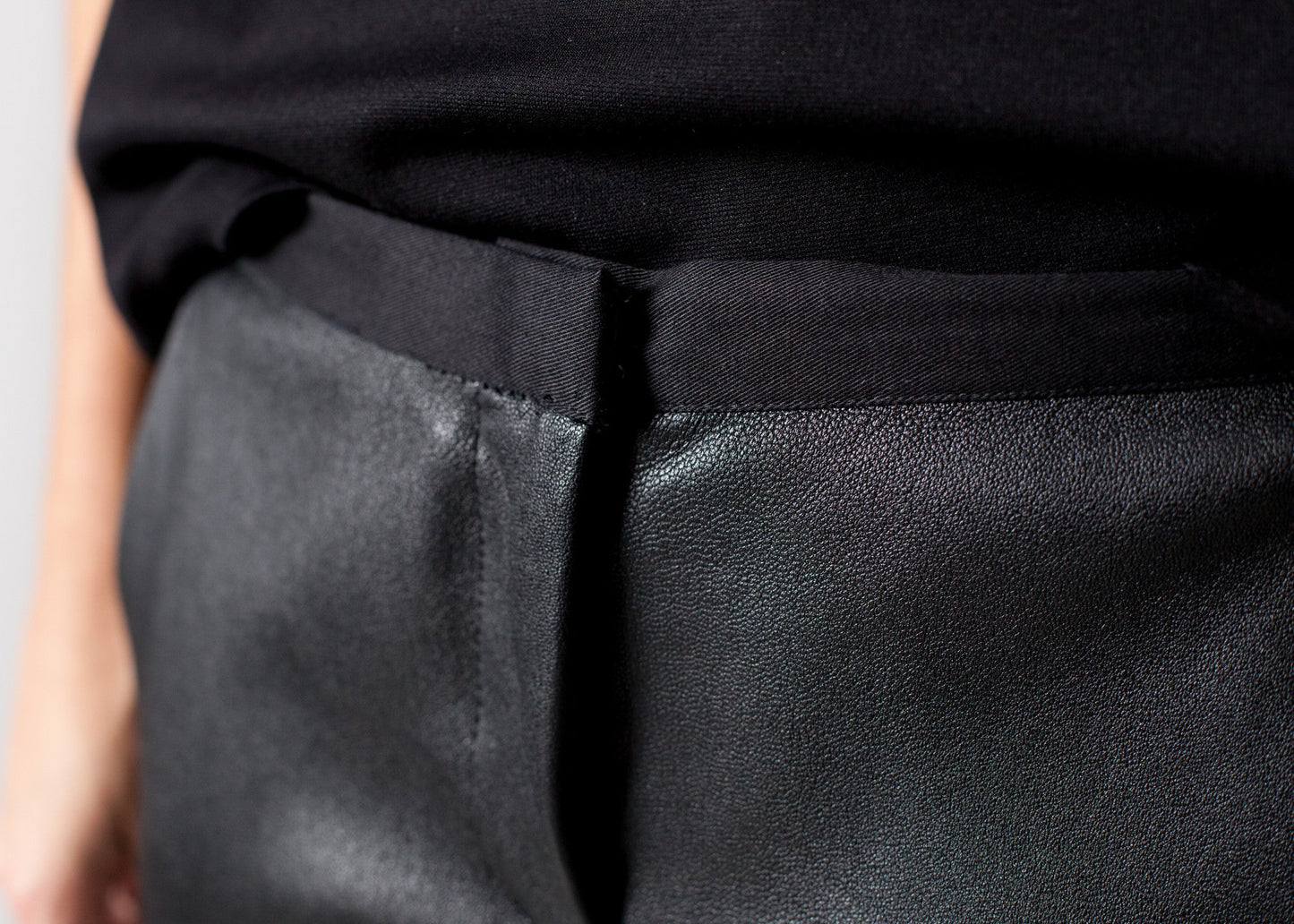 Leather Panel Trouser in Black